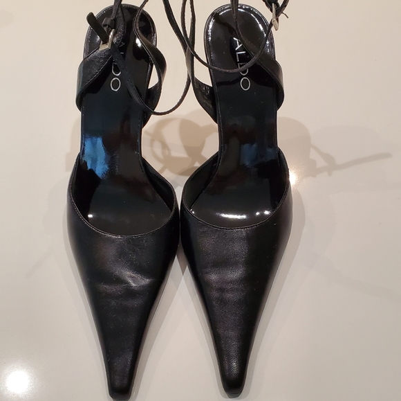 Black Leather Ankle Strap Heels - New - Picture 2 of 7